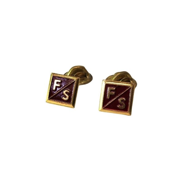 vintage fs fraternity and sorority life gold tone and dark red pin backs lapel p - Picture 1 of 2